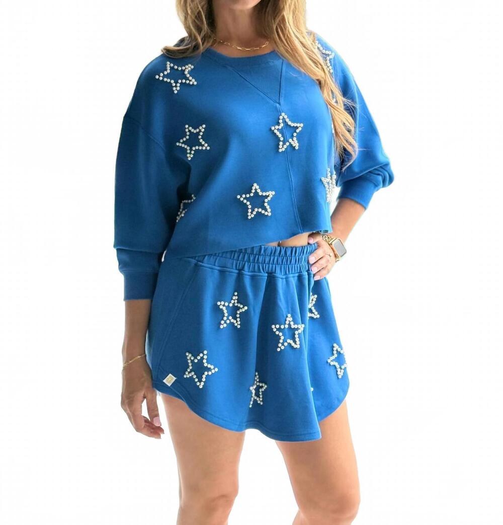 NEW SIMPLY SOUTHERN pearl star pullover sweatshirt in blue
